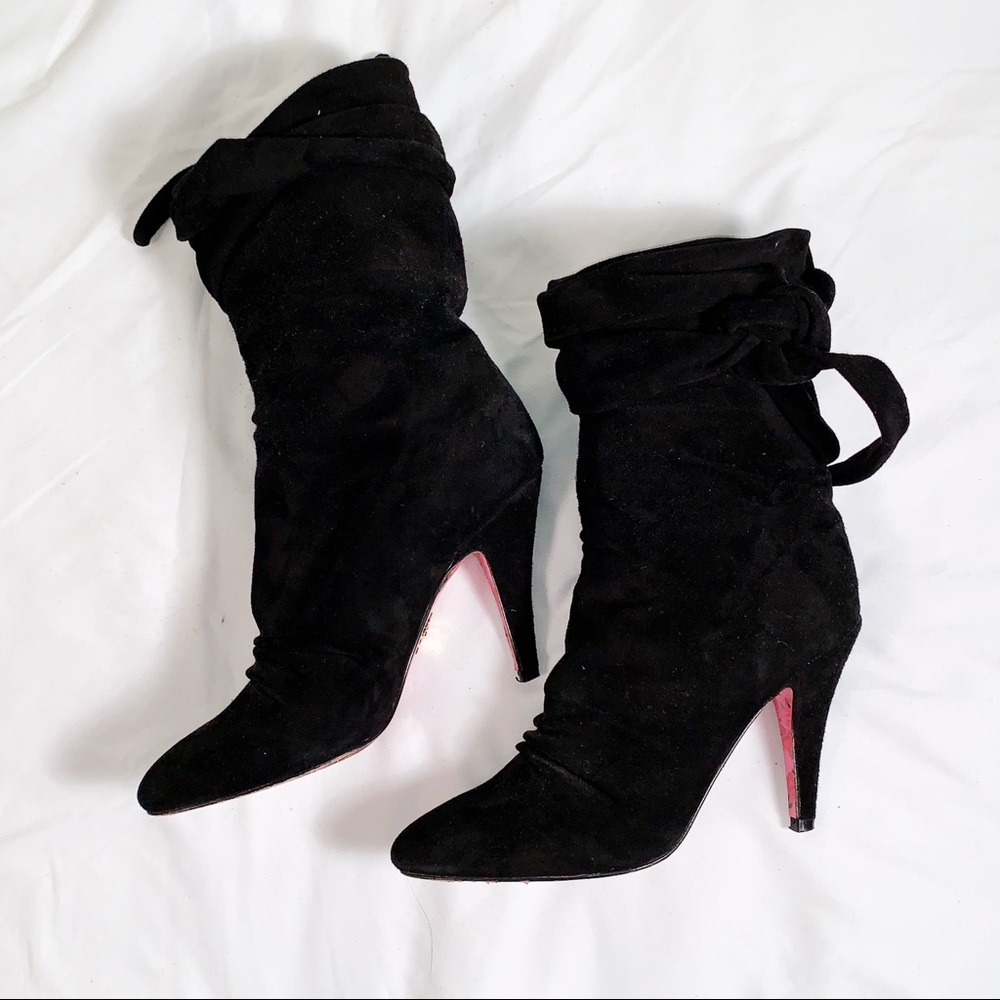 Betsey Johnson Willa Black Suede Heeled Boots | Size 7 | 4” Heel